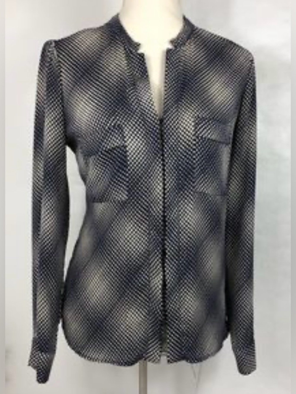 Ro & De Black and White Dot Print Long Sleeve Blouse